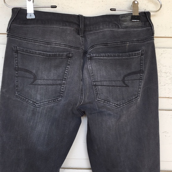 AE DISTRESSED BLACK WASHED OUT JEANS SUPER STRETCH X4 RAW HEM - Picture 9 of 14